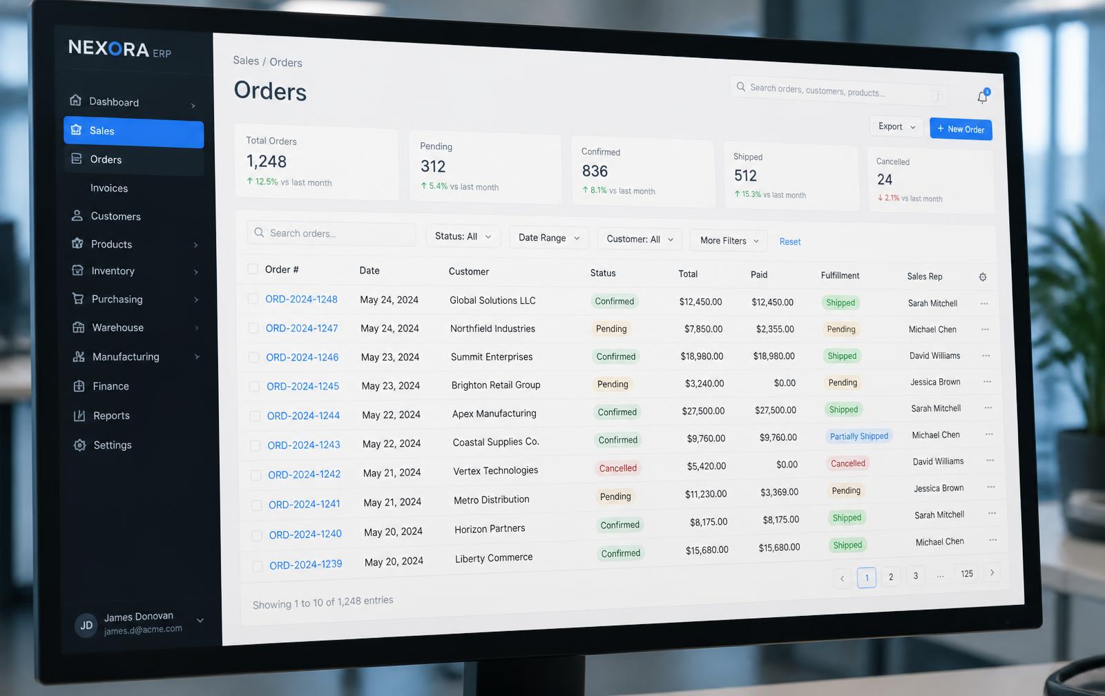 Interfaccia di Eureka ERP con elenco ordini, filtri e menu laterale