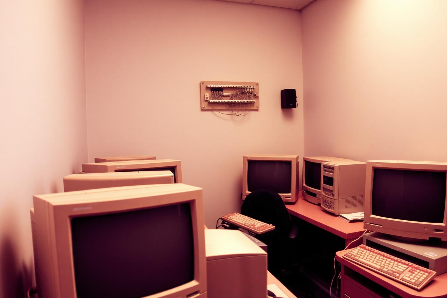 Personal computer collegati in rete in un ufficio nell'anno 2000
